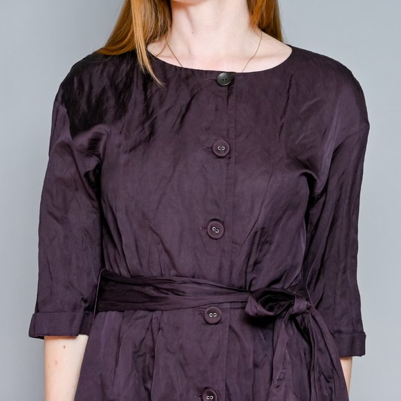 BROCK COLLECTION Eggplant Button-Front Tie-Belt Dress Sz 8 - Picture 2 of 7
